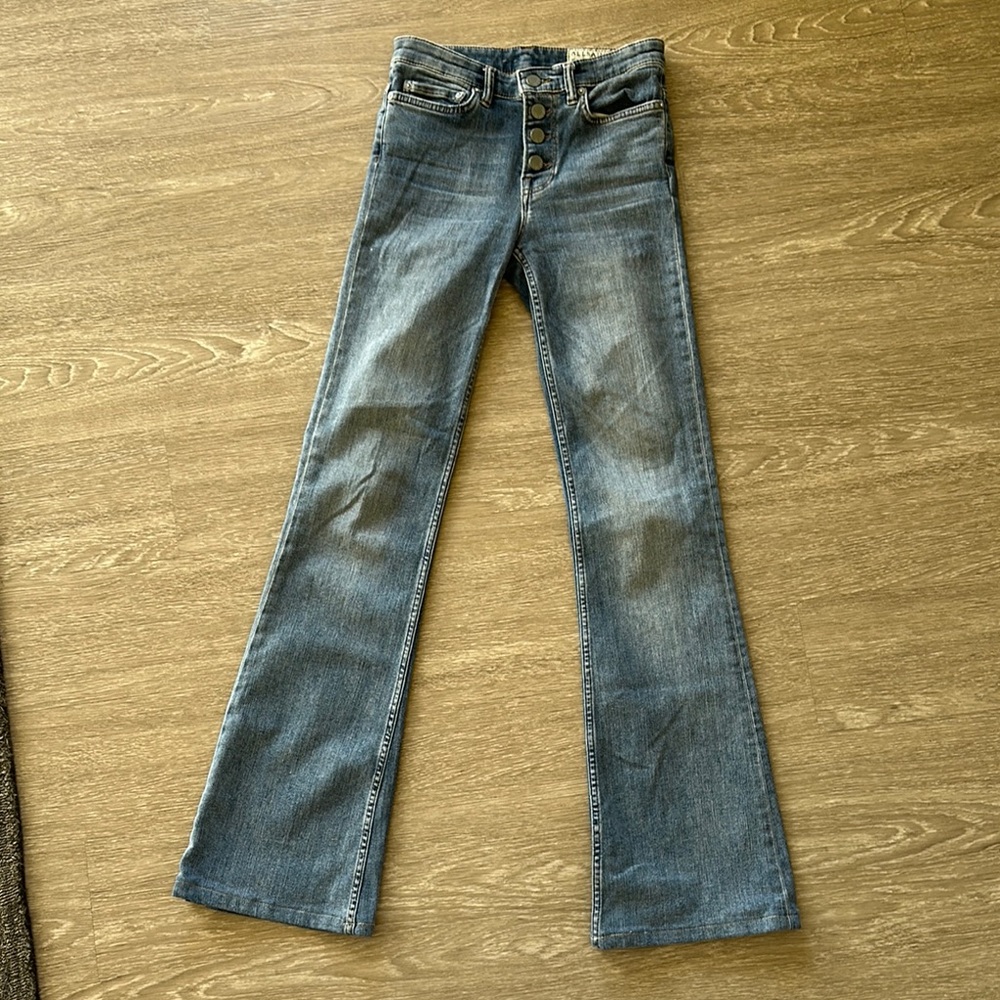 Blue Flare Wide Leg Jeans with Vintage Wash